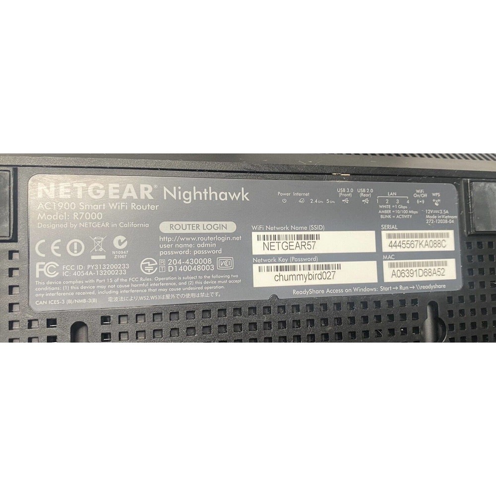 Netgear R7000 Nighthawk Ac1900 Smart WiFi Router No Power Cord - Picture 5 of 6